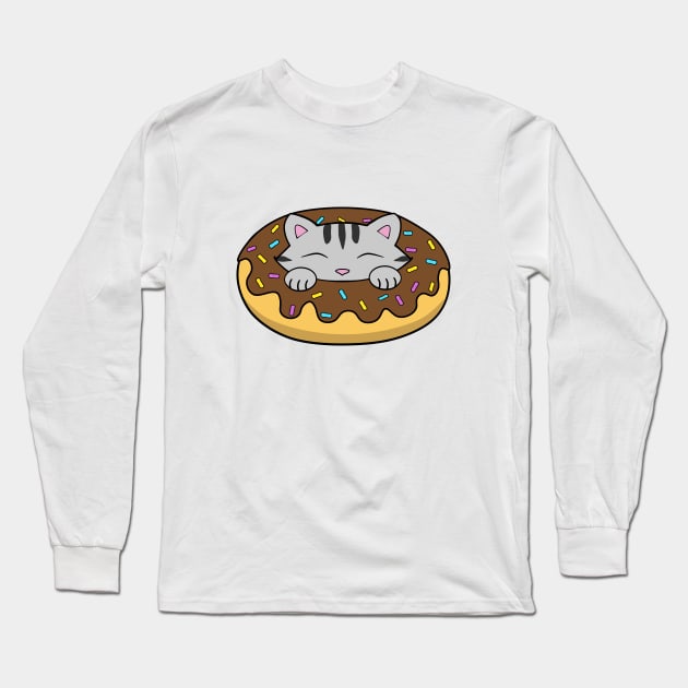 Yummy Chocolate Donut Cat Long Sleeve T-Shirt by Purrfect